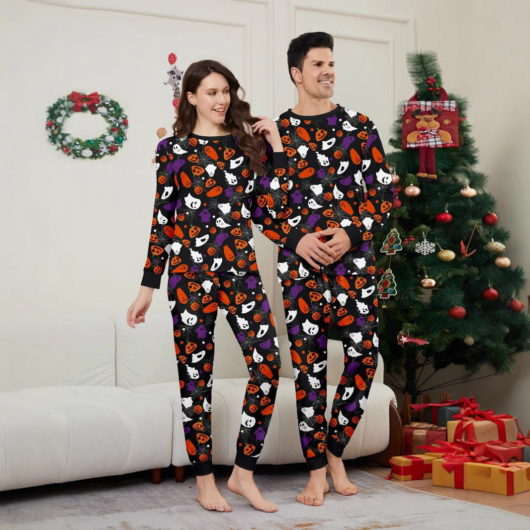Halloween Ghost Pumpkin Spiderweb Printed Family Matching Pajamas Sleepwear