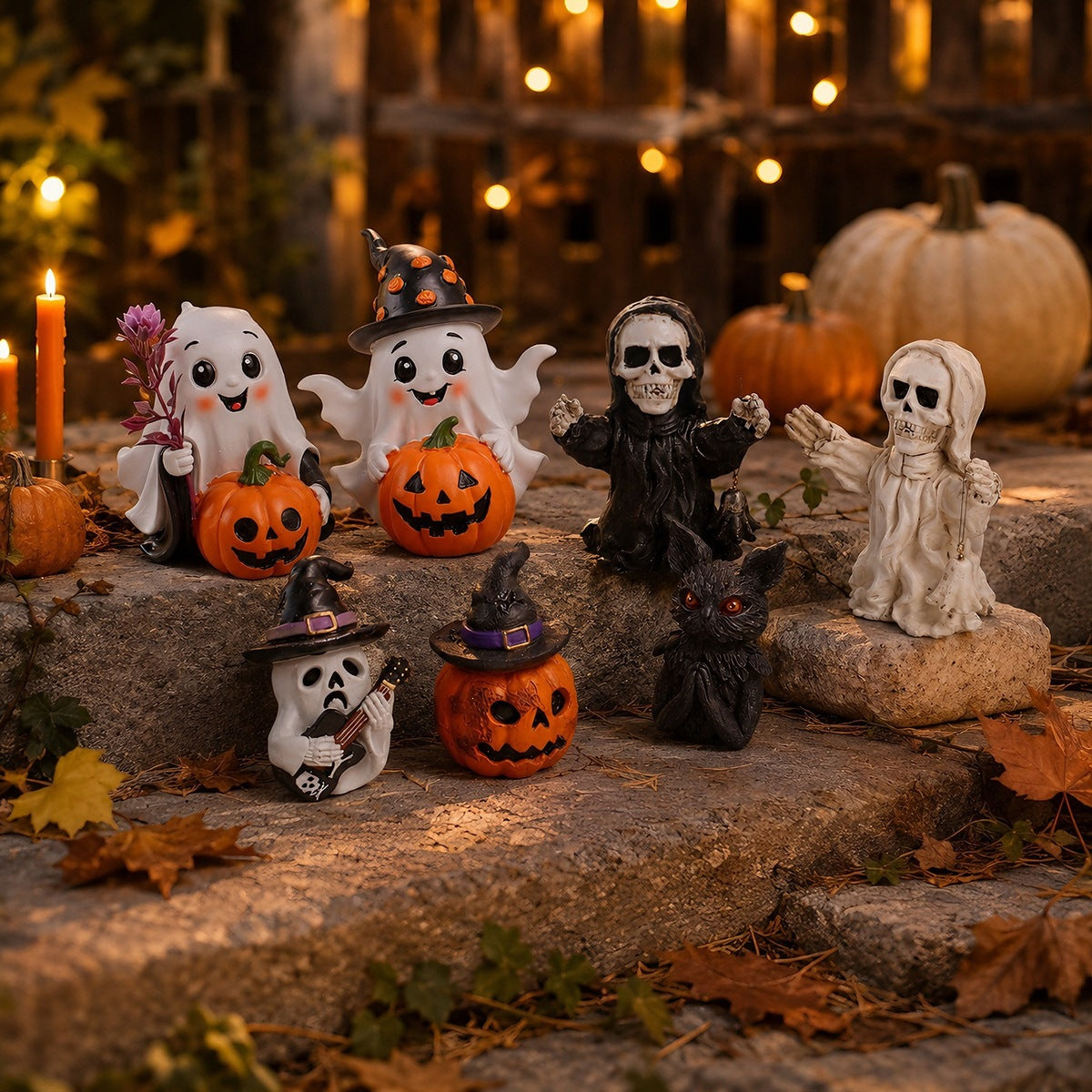 Halloween Resin Decoration Ghost Pumpkin Skull Black Cat Vintage Desk Halloween Atmosphere Decor Craft